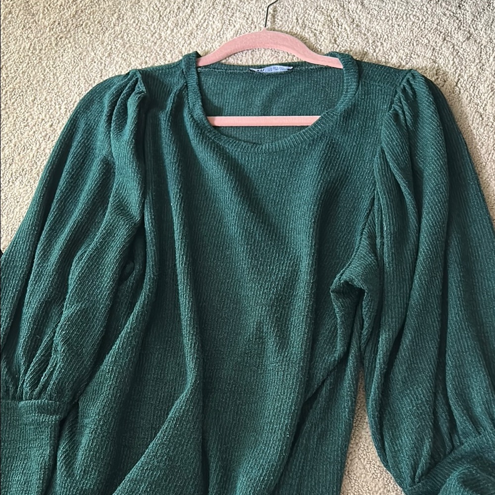 Zara Forest Green Textured Blouse
